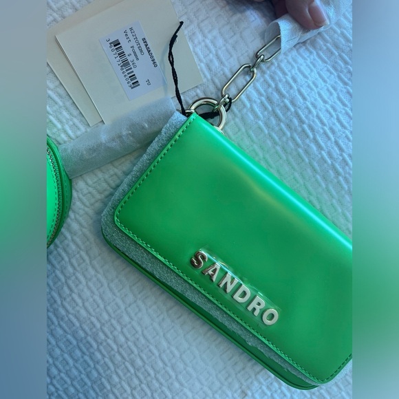 Sandro Vert Pomme Mini Purse Green Chain Strap Women's Bag - Picture 11 of 16